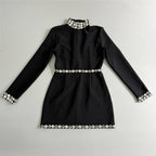 Black Long Sleeve Embellished Mini Dress H6525