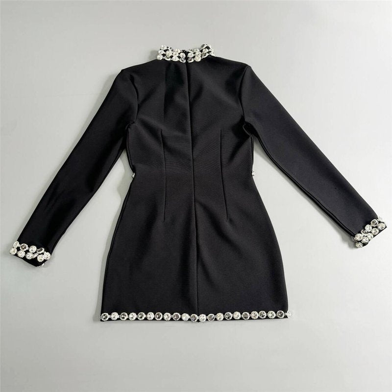 Black Long Sleeve Embellished Mini Dress H6525