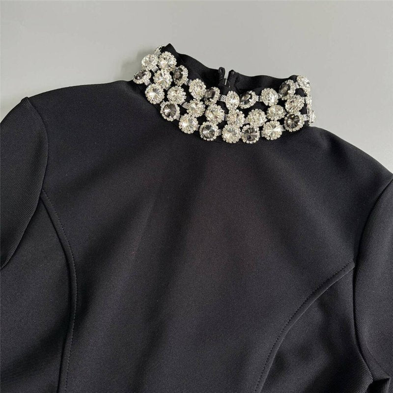 Black Long Sleeve Embellished Mini Dress H6525