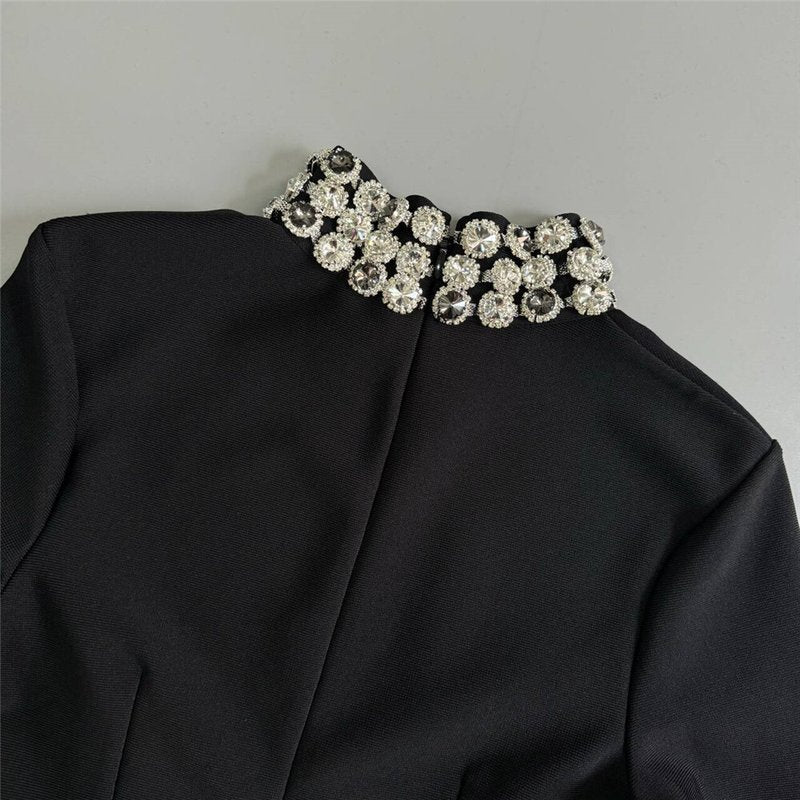 Black Long Sleeve Embellished Mini Dress H6525