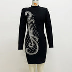 Black Long Sleeve Embellished Mini Dress H6573