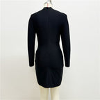Black Long Sleeve Embellished Mini Dress H6573