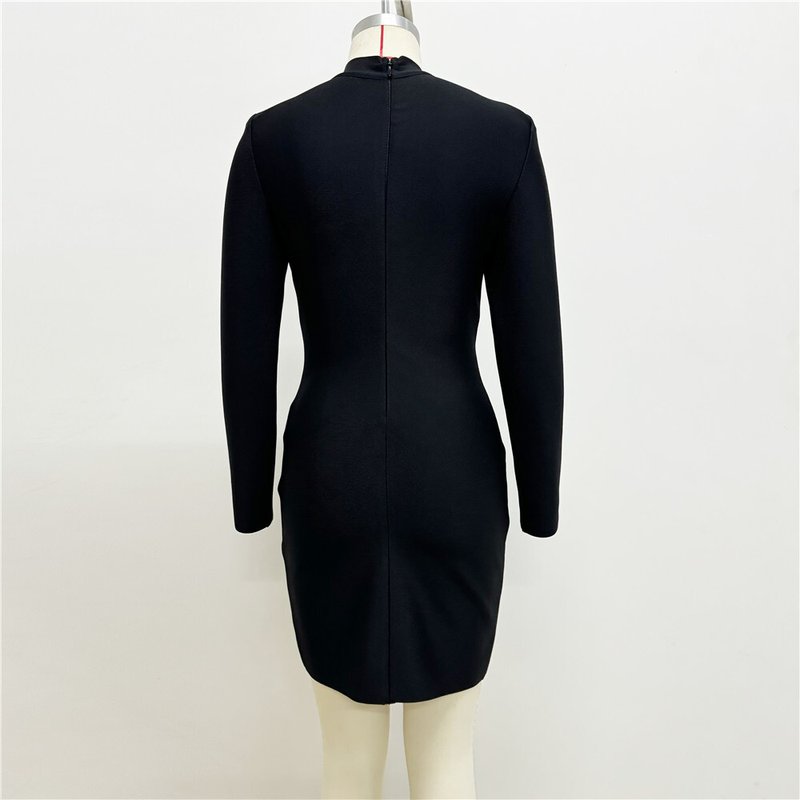 Black Long Sleeve Embellished Mini Dress H6573