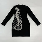 Black Long Sleeve Embellished Mini Dress H6573