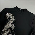 Black Long Sleeve Embellished Mini Dress H6573