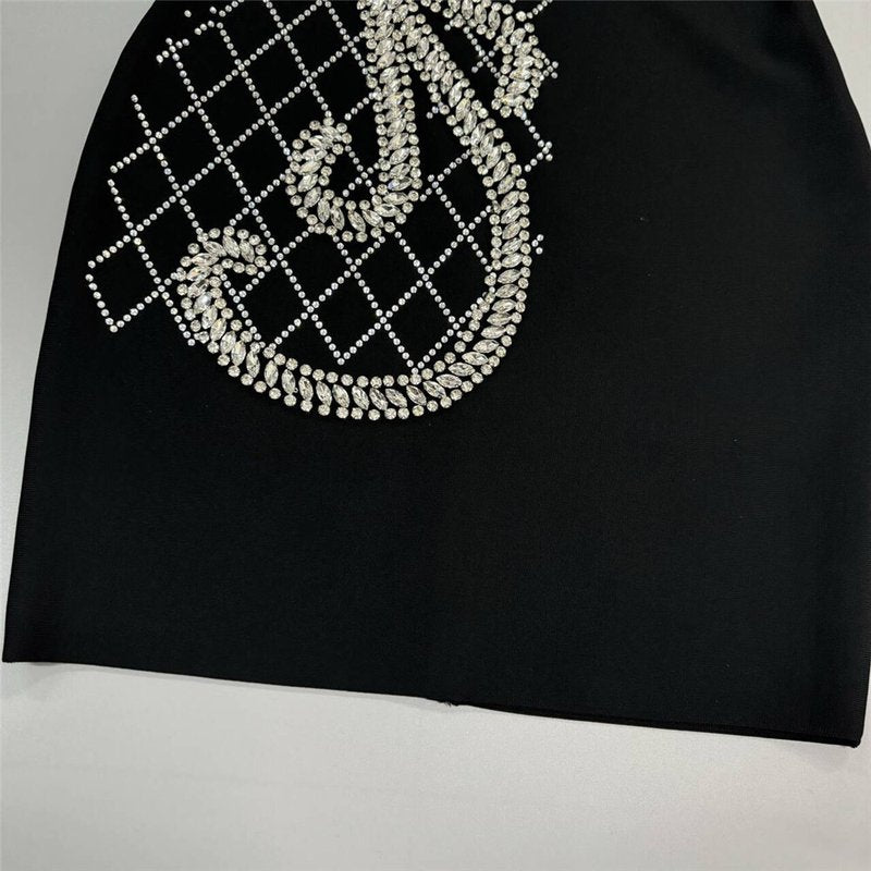 Black Long Sleeve Embellished Mini Dress H6573