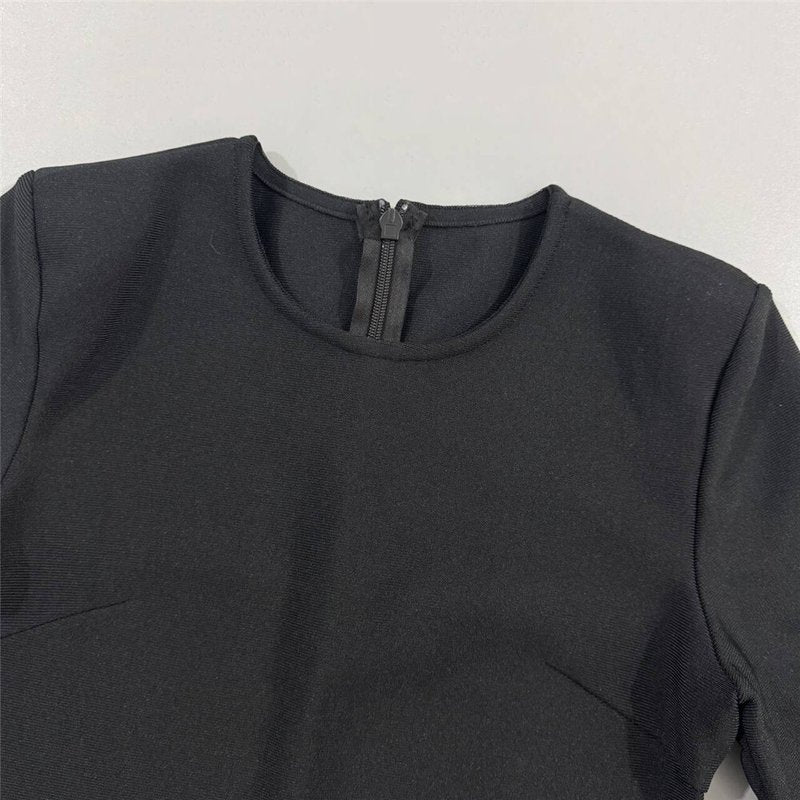 Black Long Sleeve Embellished Slit Dress H6821