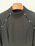 Black Long Sleeve Pearl-Embellished Gown H6741