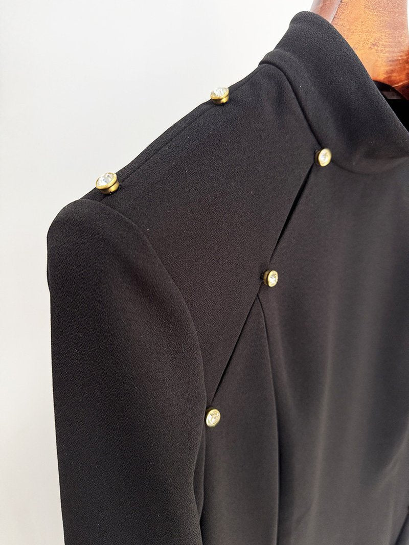 Black Long Sleeve Pearl-Embellished Gown H6741