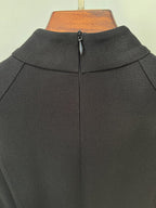 Black Long Sleeve Pearl-Embellished Gown H6741