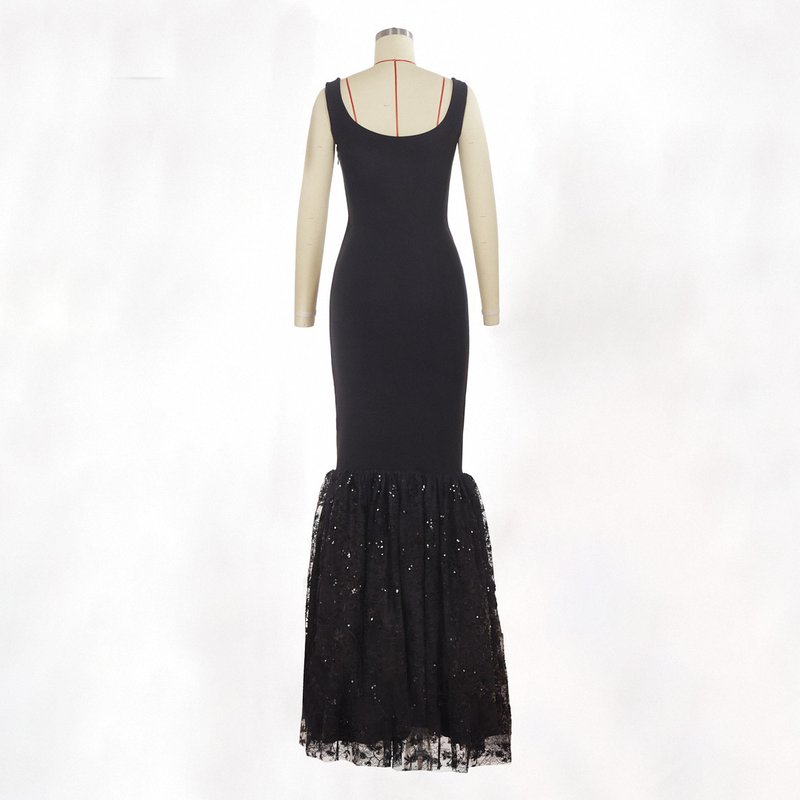 Black Mermaid Sequin Maxi Dress H6857