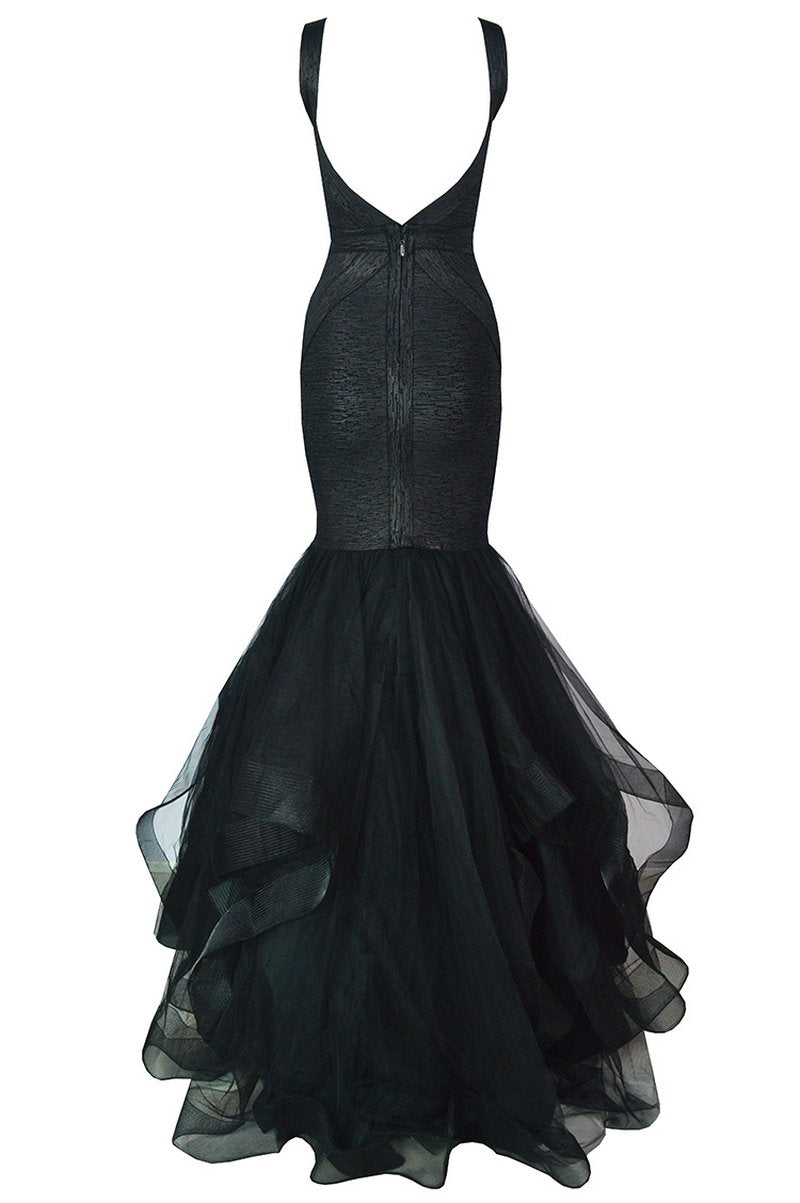 Black Mermaid Tulle Gown with Sequin Skirt H2571