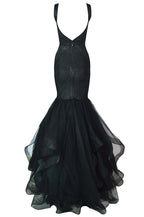 Black Mermaid Tulle Gown with Sequin Skirt H2571