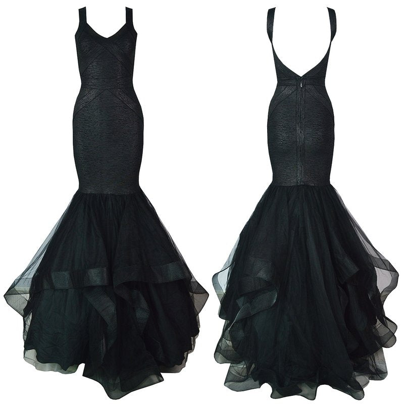 Black Mermaid Tulle Gown with Sequin Skirt H2571