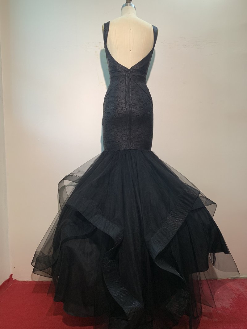 Black Mermaid Tulle Gown with Sequin Skirt H2571