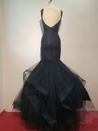 Black Mermaid Tulle Gown with Sequin Skirt H2571