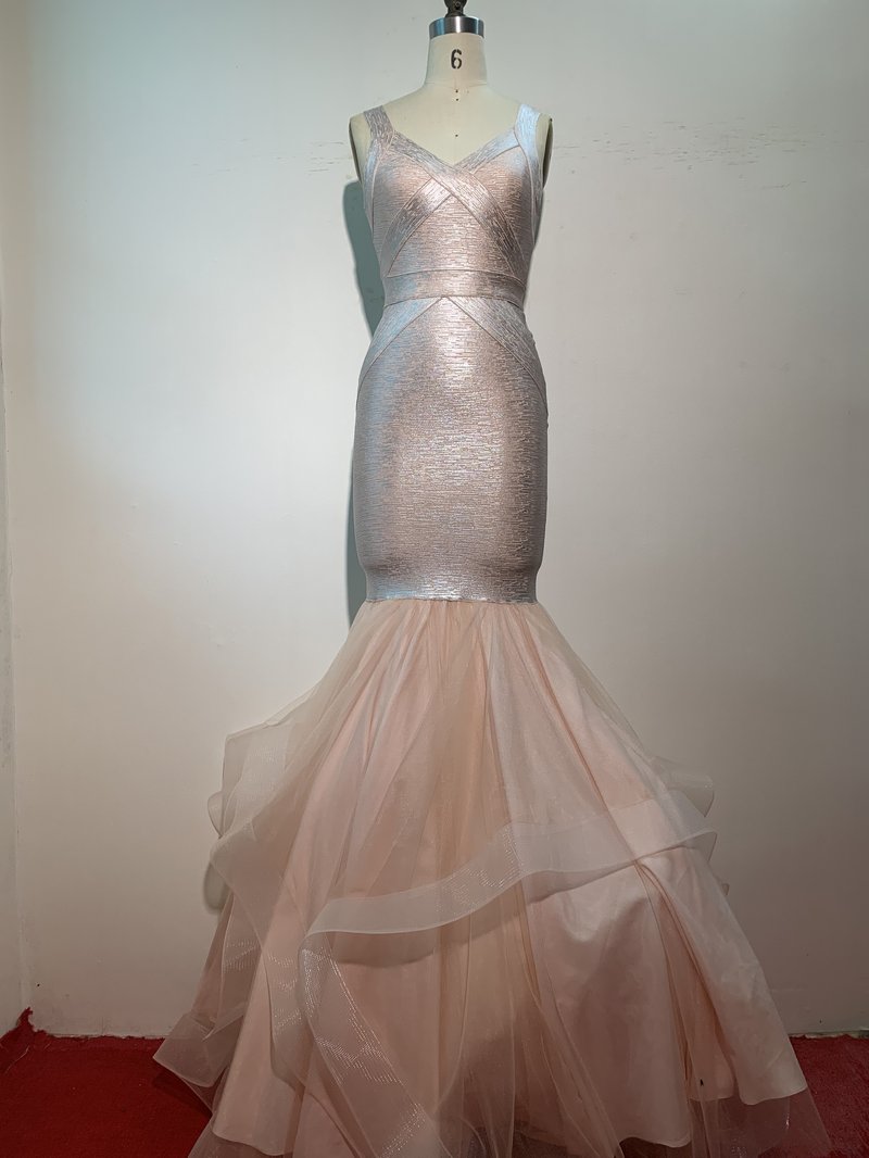 Black Mermaid Tulle Gown with Sequin Skirt H2571