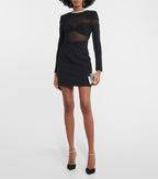 Black Mesh Panel Long Sleeve Mini Dress H6163