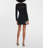 Black Mesh Panel Long Sleeve Mini Dress H6163