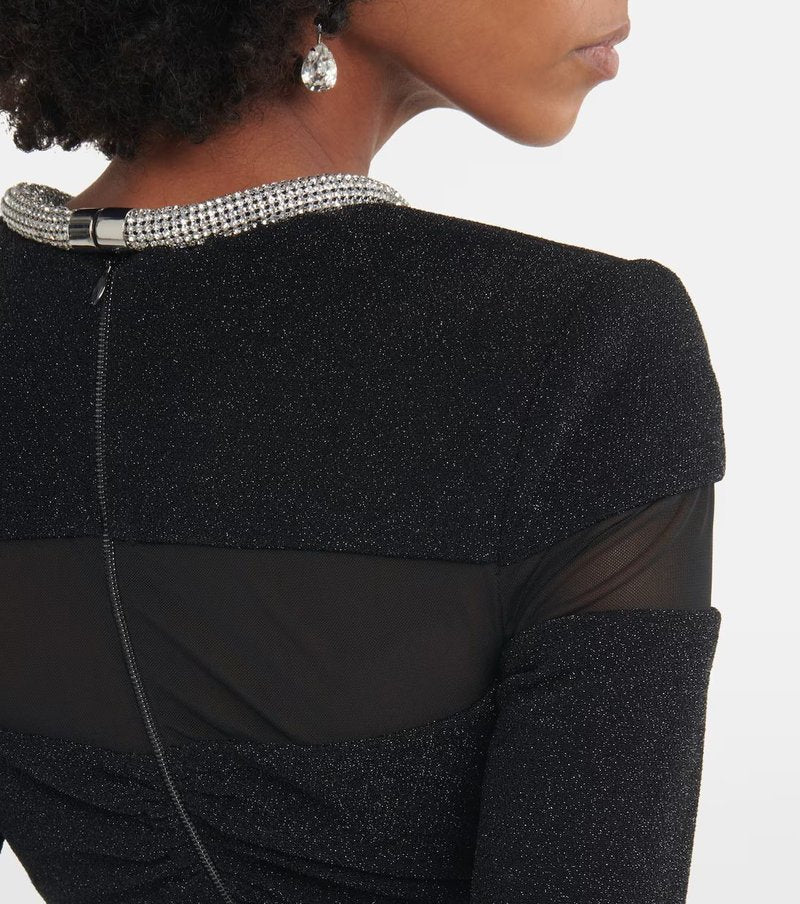 Black Mesh Panel Long Sleeve Mini Dress H6163