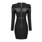 Black Mesh Panel Long Sleeve Mini Dress H6163