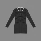 Black Mesh Panel Long Sleeve Mini Dress H6163