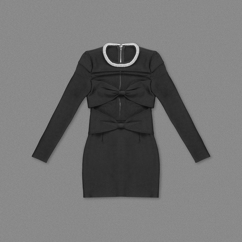 Black Mesh Panel Long Sleeve Mini Dress H6163