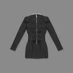 Black Mesh Panel Long Sleeve Mini Dress H6163