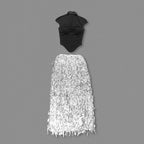 Black Mesh Top with Silver Fringe Maxi Skirt H6639