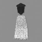 Black Mesh Top with Silver Fringe Maxi Skirt H6639