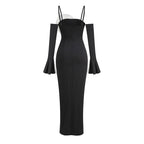 Black Off-Shoulder Floral Maxi Dress H6348