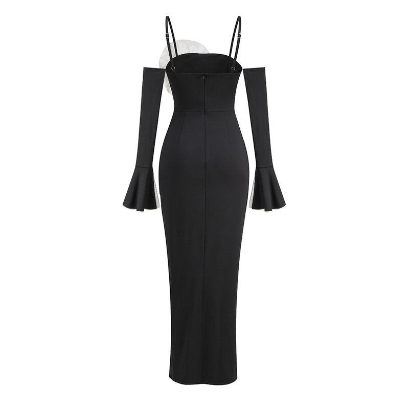 Black Off-Shoulder Floral Maxi Dress H6348
