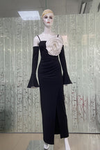 Black Off-Shoulder Floral Maxi Dress H6348