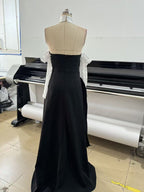 Black Pleated Gown with White Floral Neckline H7134