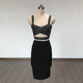 Black Polka Dot Crisscross Crop Top & Pencil Skirt Set H6422