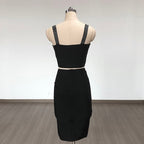 Black Polka Dot Crisscross Crop Top & Pencil Skirt Set H6422