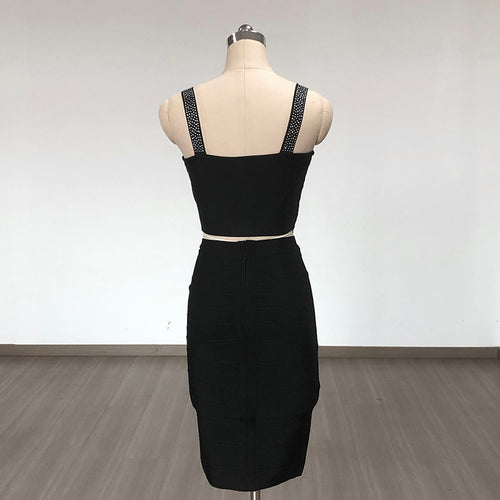 Black Polka Dot Crisscross Crop Top & Pencil Skirt Set H6422