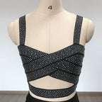 Black Polka Dot Crisscross Crop Top & Pencil Skirt Set H6422