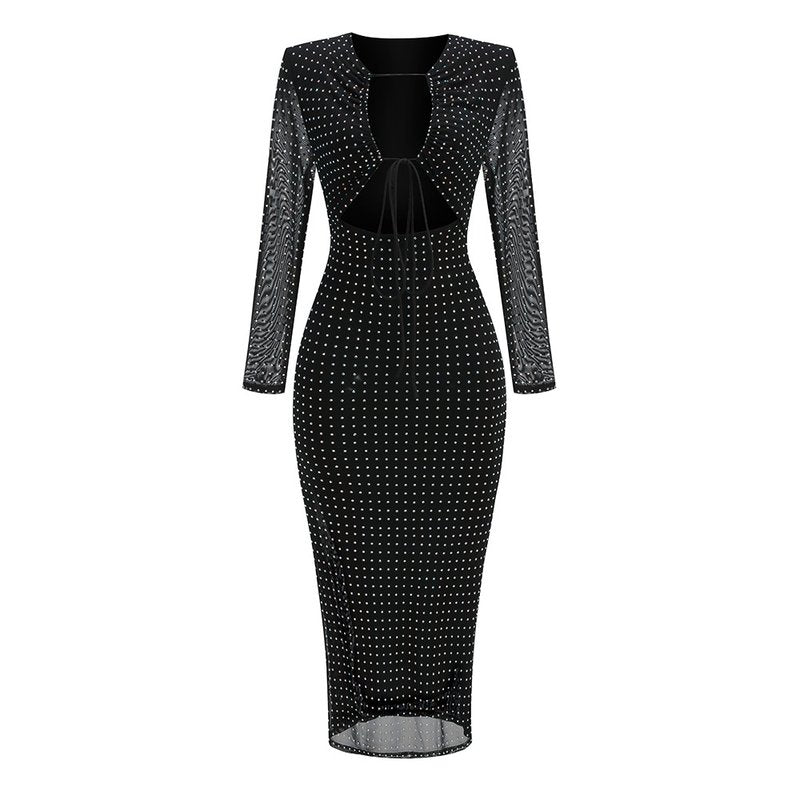 Black Polka Dot Flared Midi Dress H6265