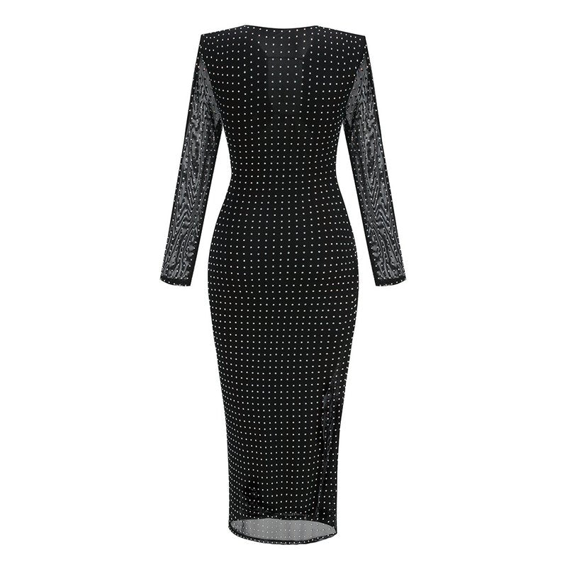 Black Polka Dot Flared Midi Dress H6265