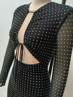 Black Polka Dot Flared Midi Dress H6265