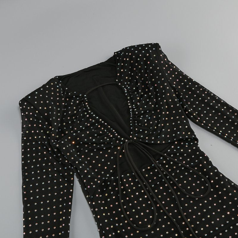 Black Polka Dot Flared Midi Dress H6265