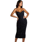 Black Polka Dot Ruched Midi Dress H6302