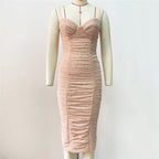 Black Polka Dot Ruched Midi Dress H6302