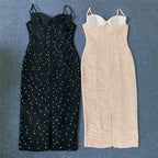 Black Polka Dot Ruched Midi Dress H6302