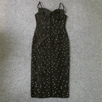 Black Polka Dot Ruched Midi Dress H6302