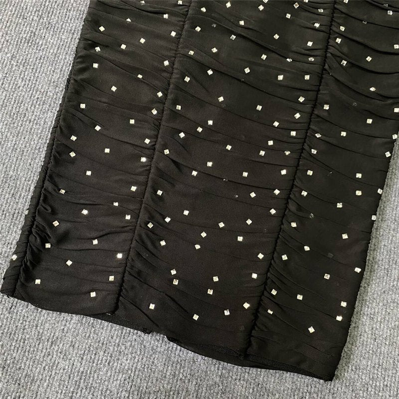 Black Polka Dot Ruched Midi Dress H6302