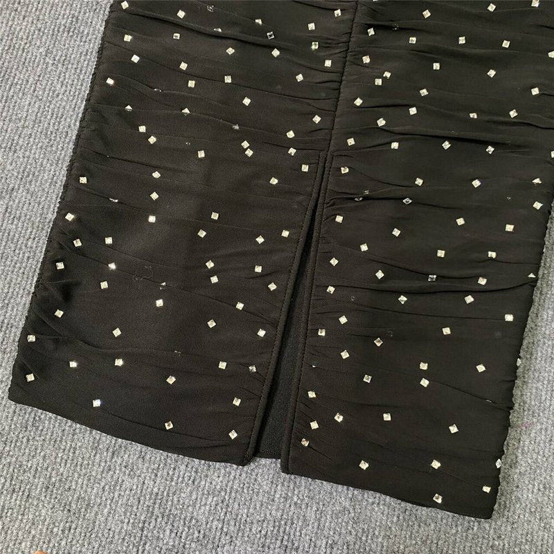 Black Polka Dot Ruched Midi Dress H6302