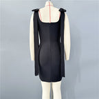Black Rhinestone Bow Sleeve Mini Dress H6819