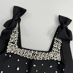 Black Rhinestone Bow Sleeve Mini Dress H6819